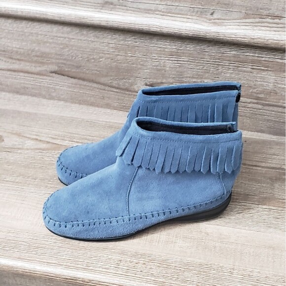 Comfort Ease blue suede fringed ankle boots. size 5 - Picture 2 of 6